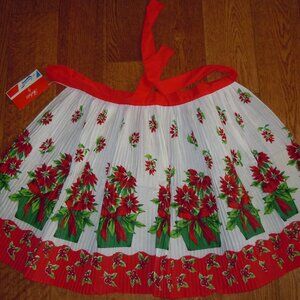 VINTAGE EVER PLEAT CHRISTMAS APRON LOWENSTEIN PLEATED W/POINSETTIAS *NEW W/TAG*